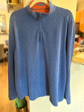 Johnston & Murphy Men’s 1/4 Zip Pullover Blue Performance Sweater XL